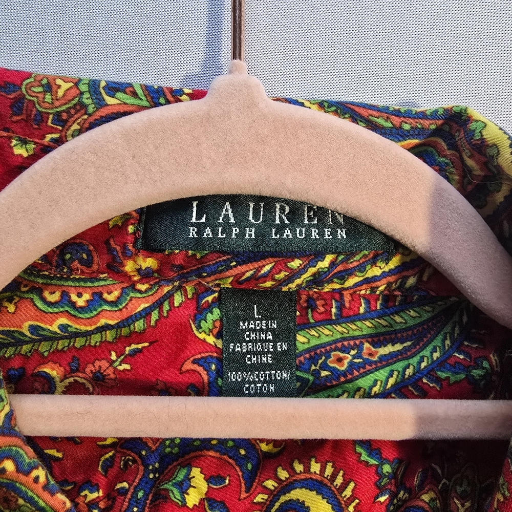 Vintage Ralph Lauren Red Paisley Button-Down Shirt Size Large - Picture 6 of 7